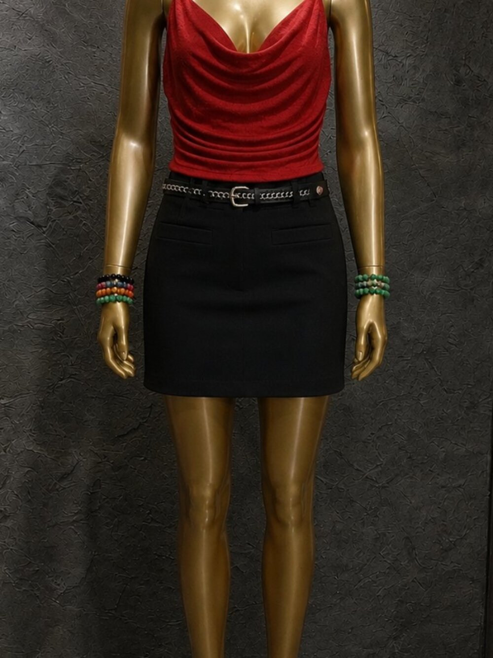 Brave Soul London Black Belted Mini Skirt Structured Size M